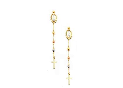 Three Tone Plated Mother Mary Cross Dangle Earring